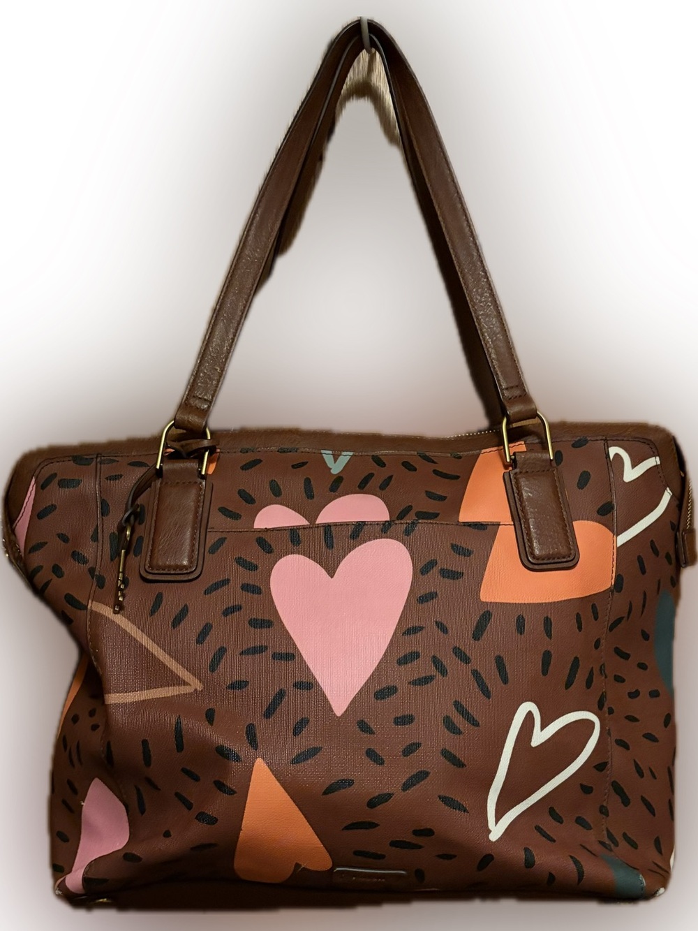 Fossil Jaqueline Tote Bag  Large Brown with multiple hearts